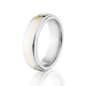 Cobalt Wedding Band w/ 14k Gold Inlay Wedding Band USA Made Cobalt Ring Mens Ring - 6HRRC11G-P-14k-Gold