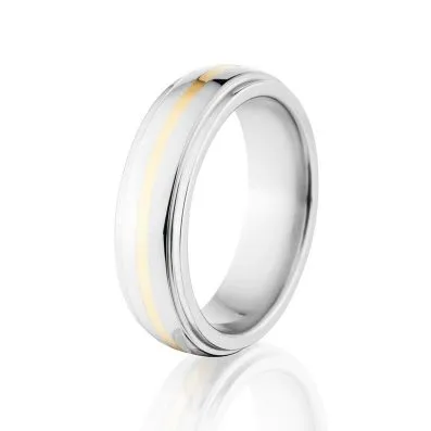 Cobalt Wedding Band w/ 14k Gold Inlay Wedding Band USA Made Cobalt Ring Mens Ring - 6HRRC11G-P-14k-Gold