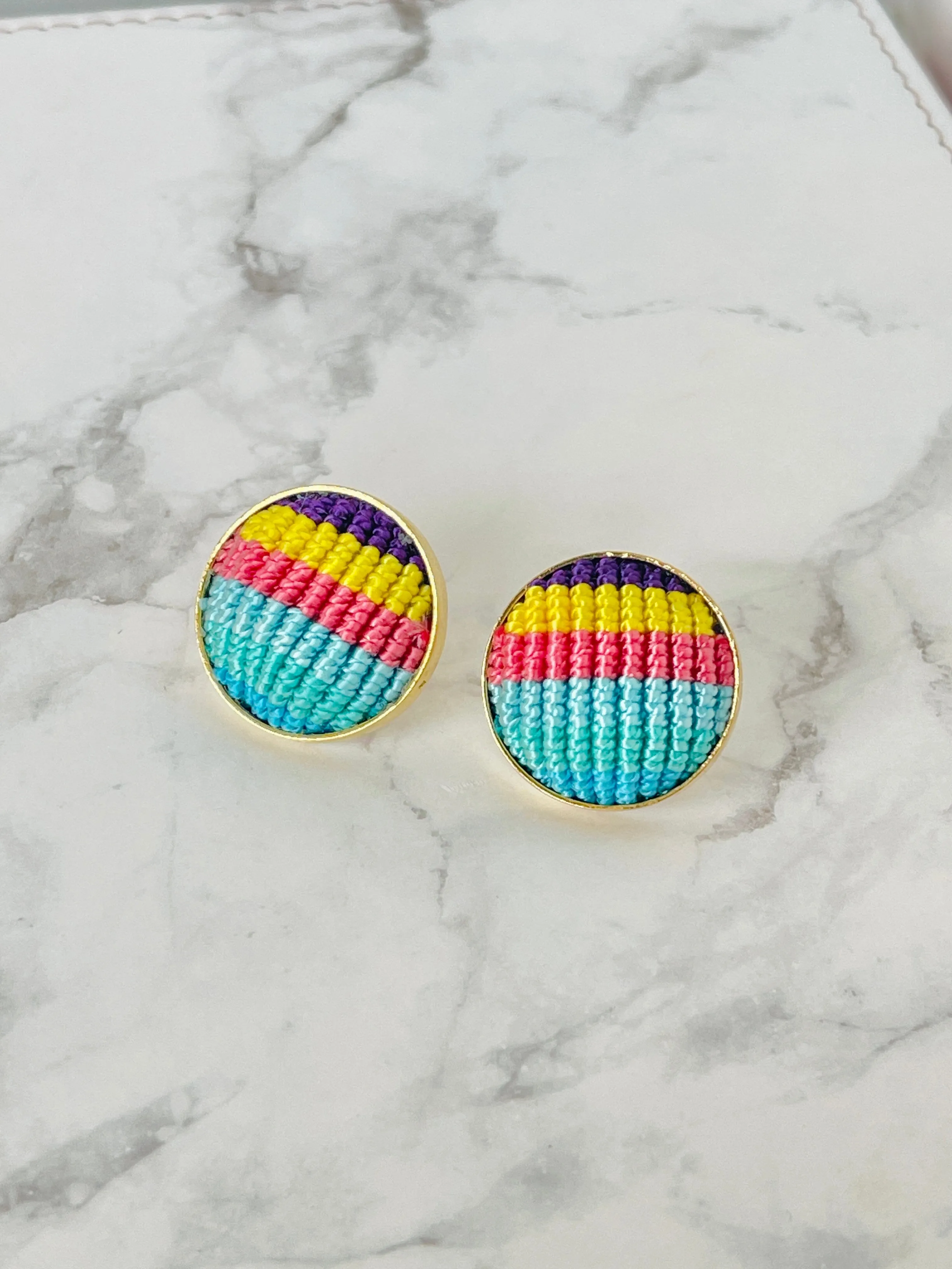 Colorful Macrame Studs | Gold Statement Earrings for Summer