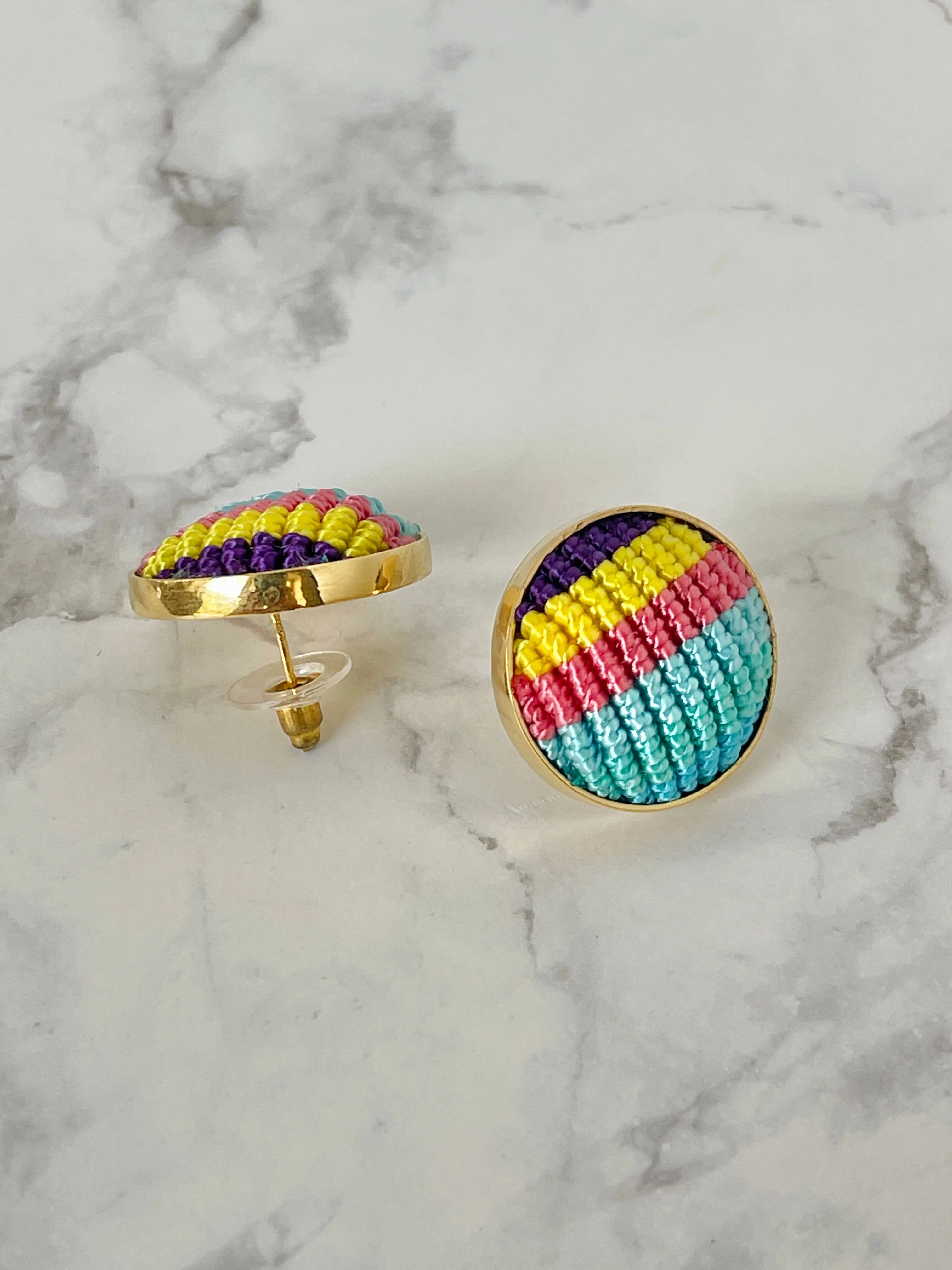 Colorful Macrame Studs | Gold Statement Earrings for Summer