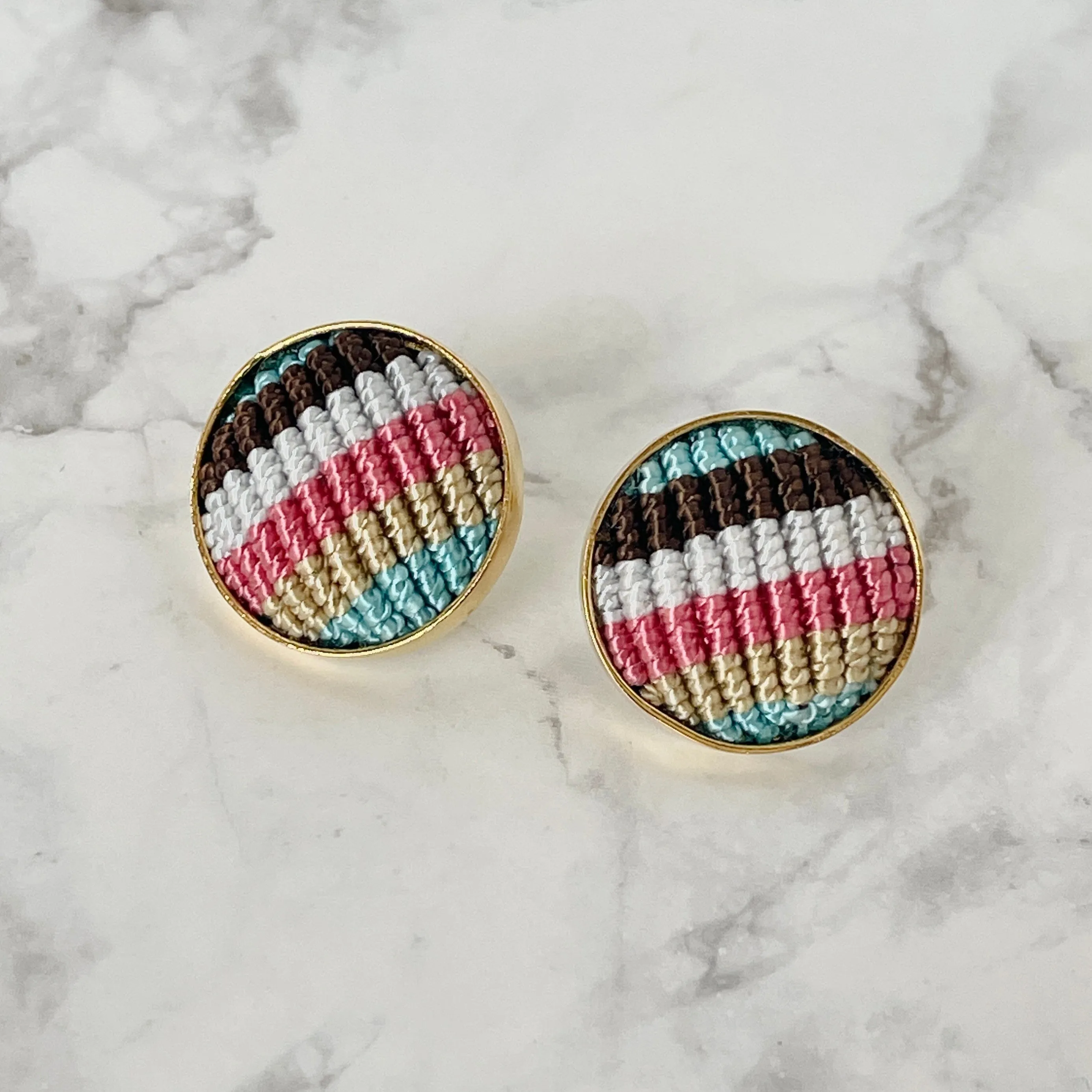 Colorful Macrame Studs | Gold Statement Earrings for Summer