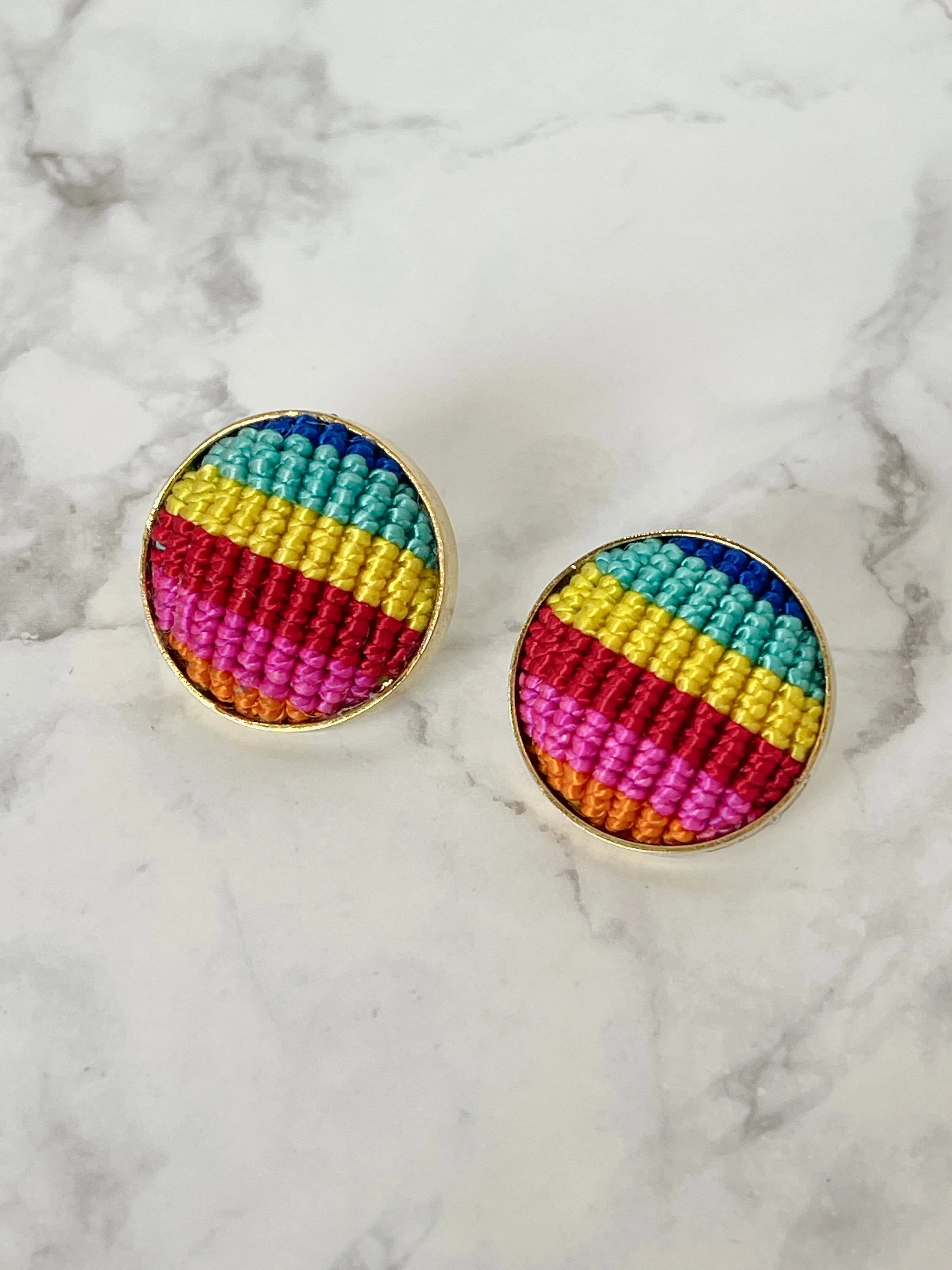 Colorful Macrame Studs | Gold Statement Earrings for Summer