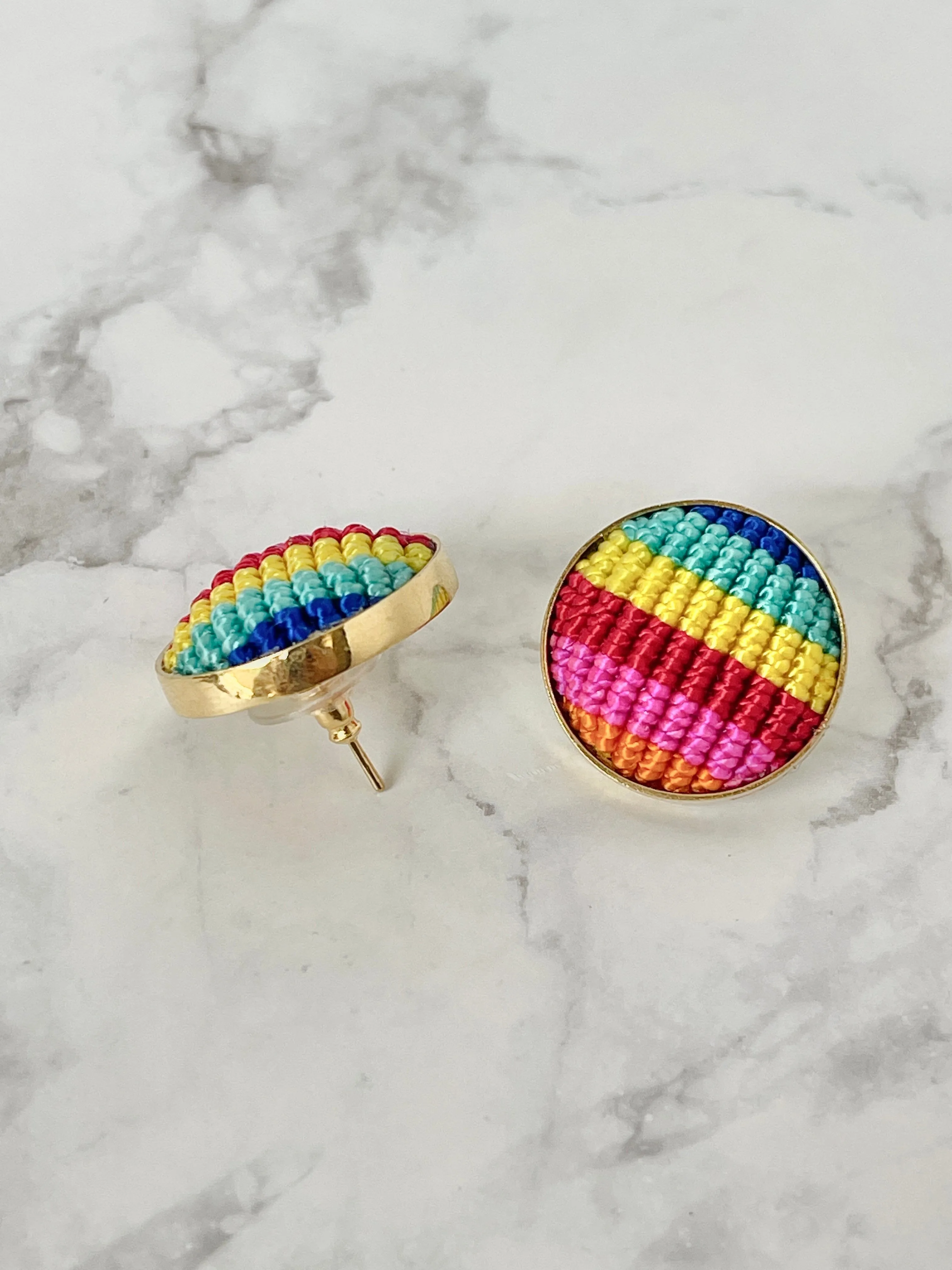 Colorful Macrame Studs | Gold Statement Earrings for Summer