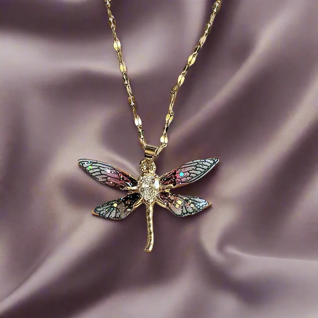 Colorful Resin Dragonfly necklace, 22 inch