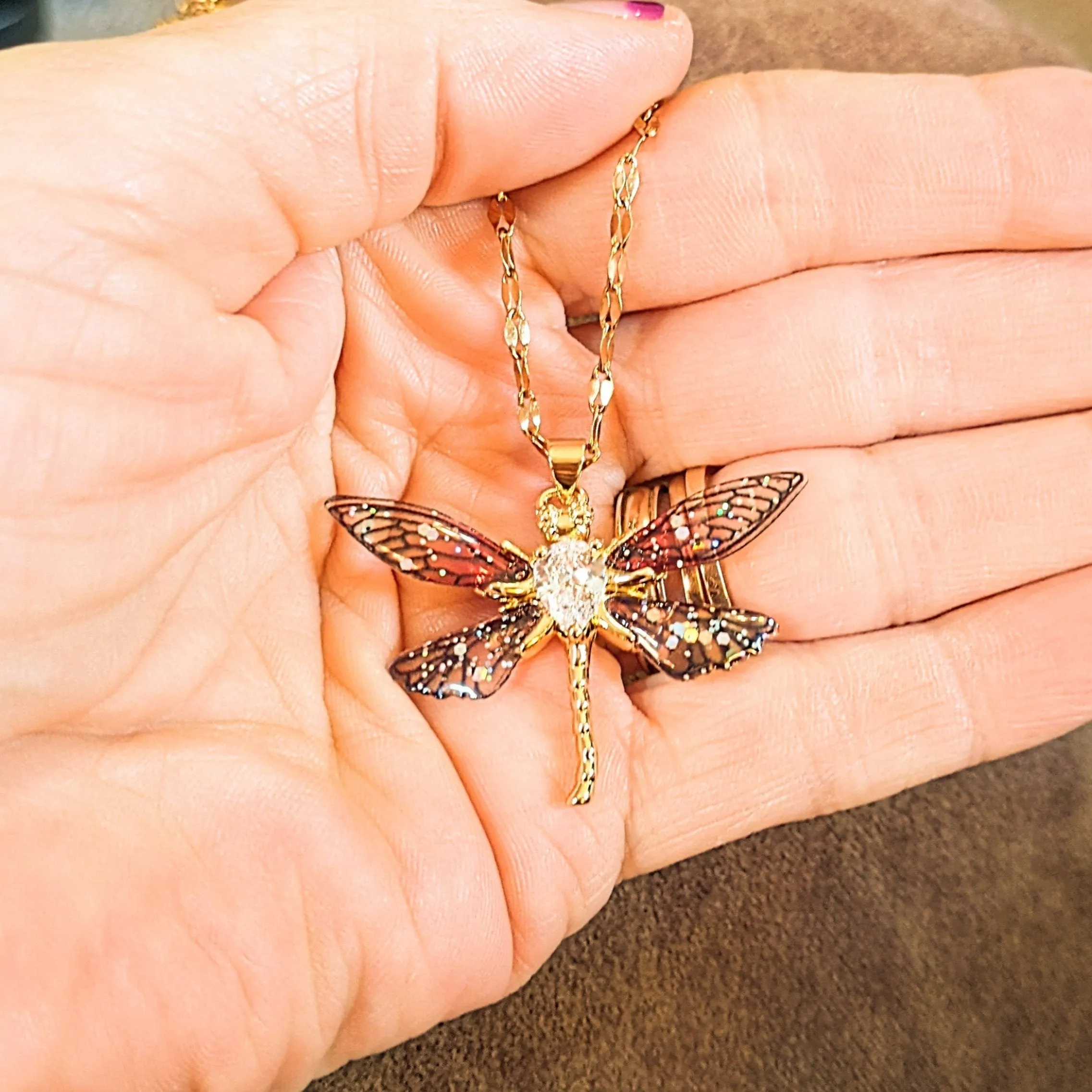 Colorful Resin Dragonfly necklace, 22 inch