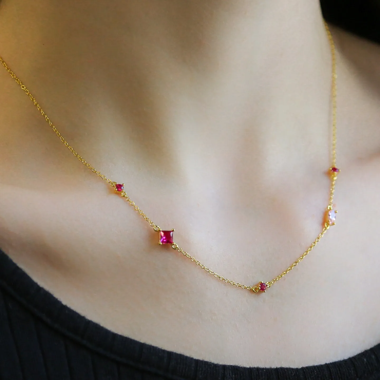 Cosmopolitan PINK Necklace Mini Pink Color Zircon Clavicle Necklace