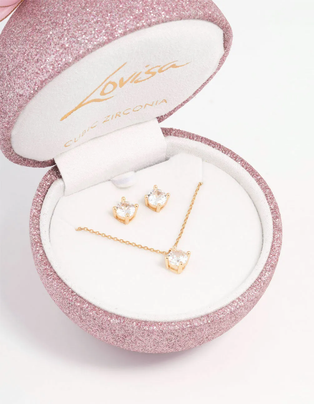 Cubic Zirconia Gold Necklace & Stud Earrings Set