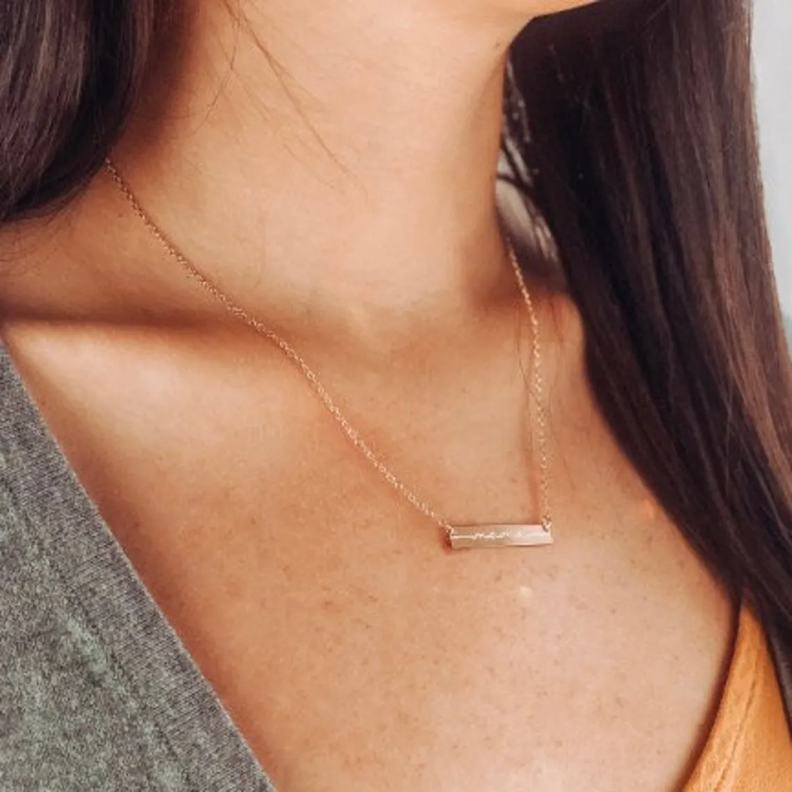 Custom Bar Necklace, Inspirational Word, Minimalist bar necklace