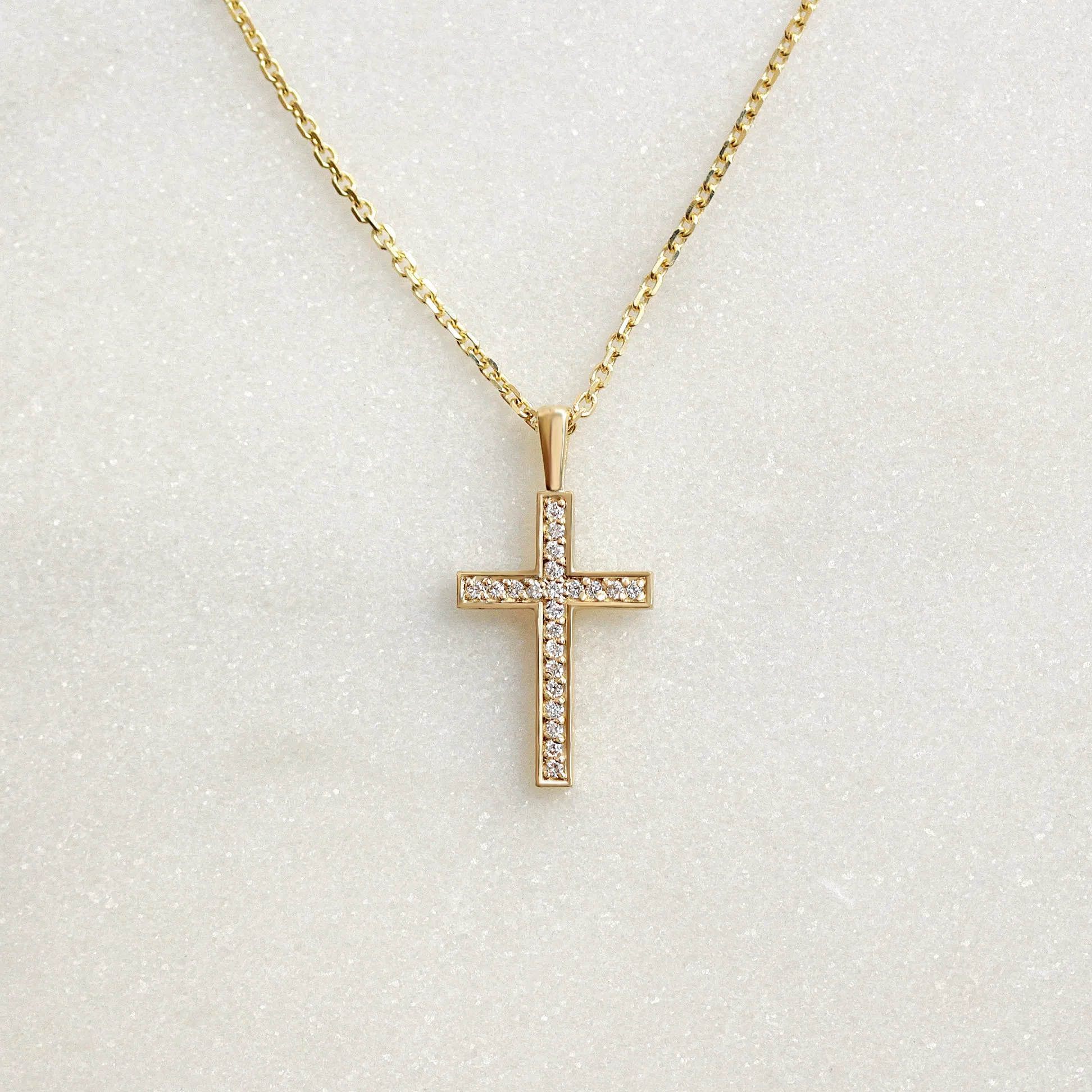 Dainty Cross Gold and Diamond Pendant Neckalce