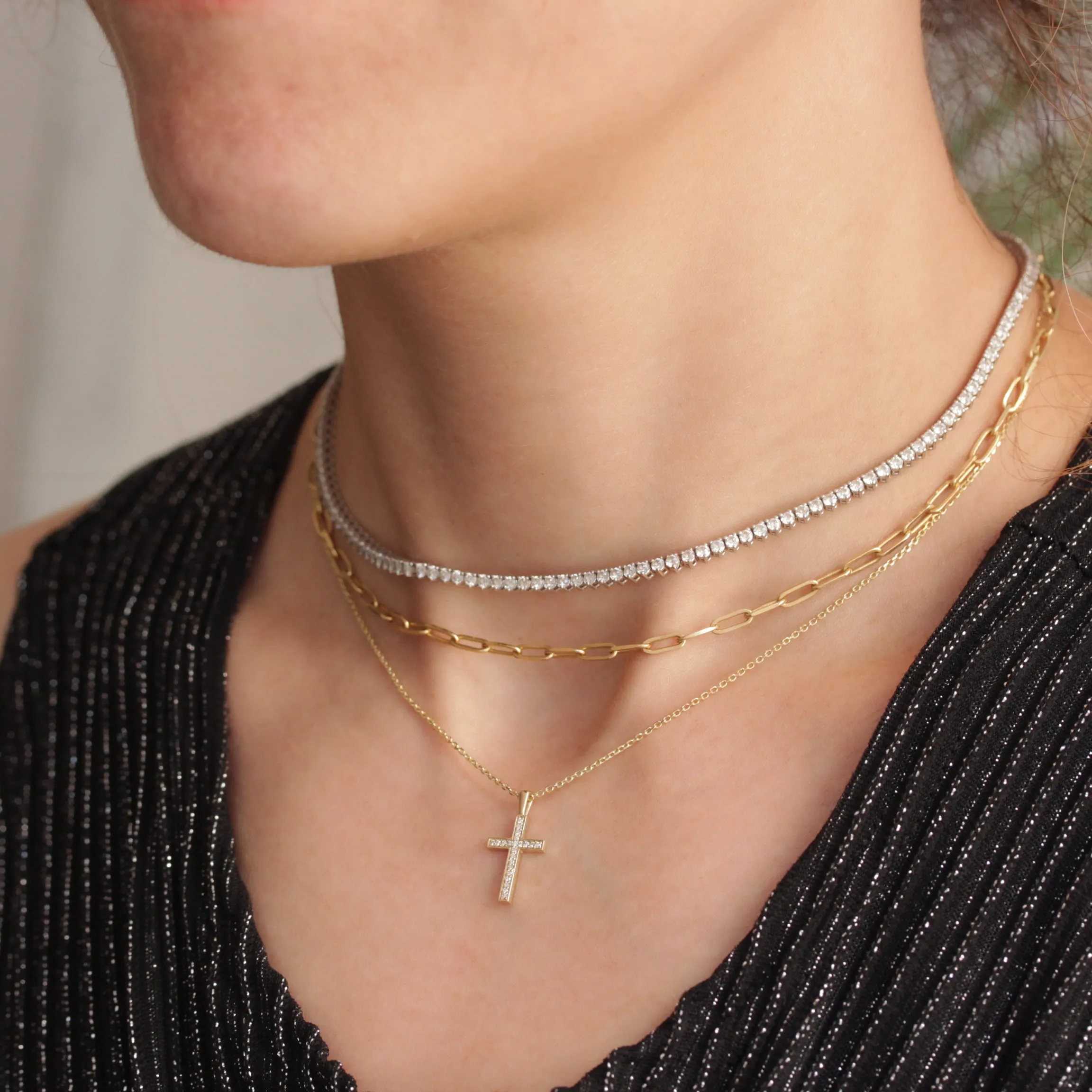 Dainty Cross Gold and Diamond Pendant Neckalce