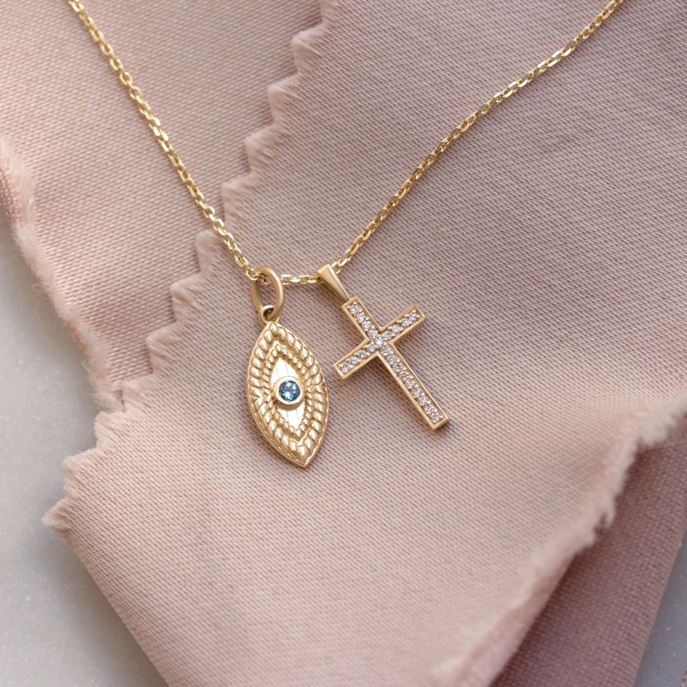 Dainty Cross Gold and Diamond Pendant Neckalce