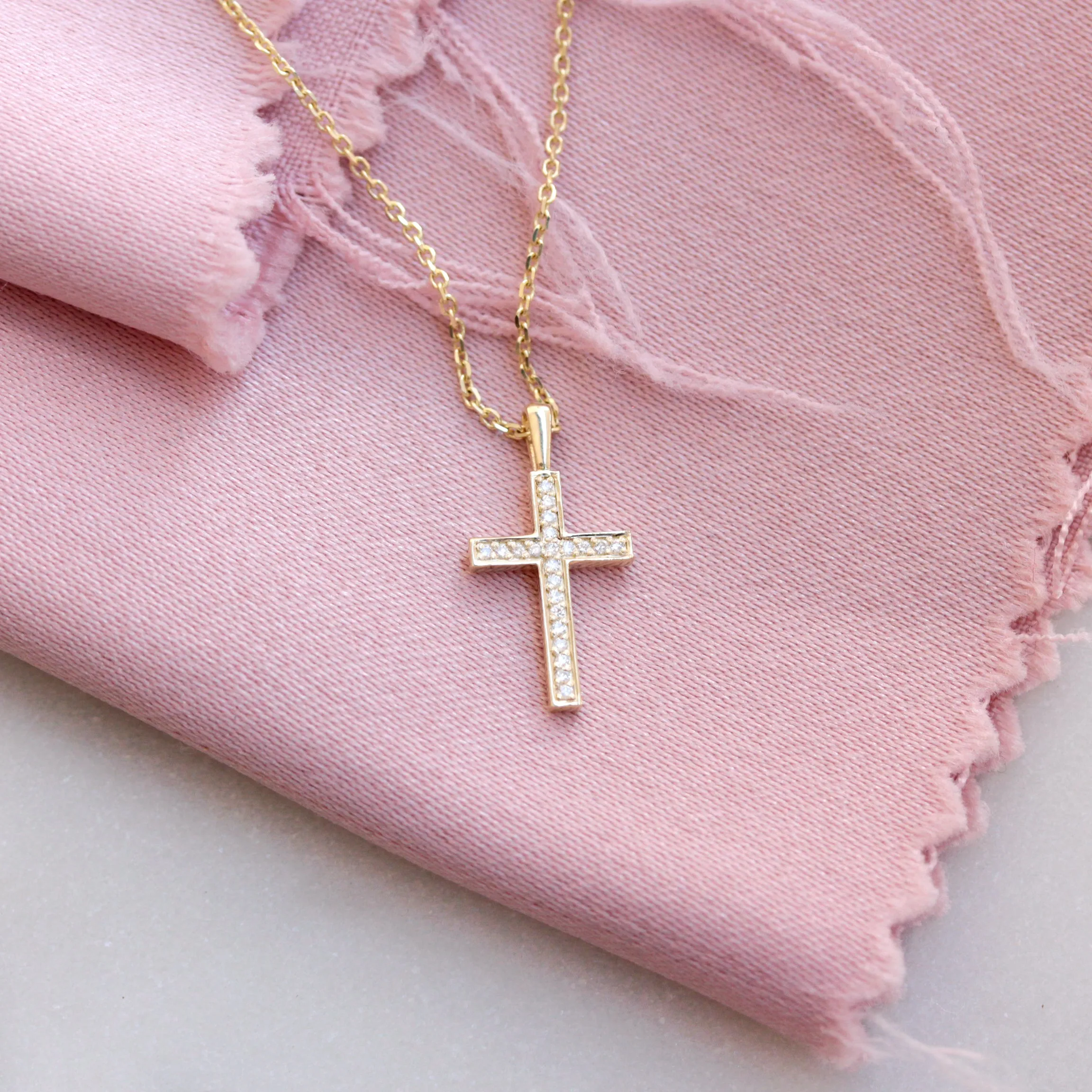 Dainty Cross Gold and Diamond Pendant Neckalce