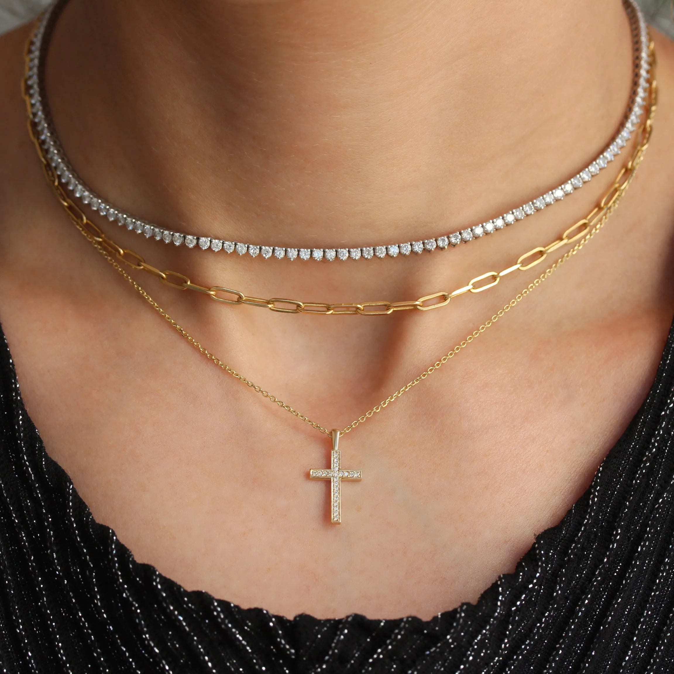 Dainty Cross Gold and Diamond Pendant Neckalce