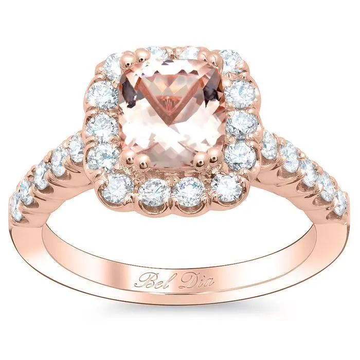 Diamond Accented Morganite Halo Engagement Ring