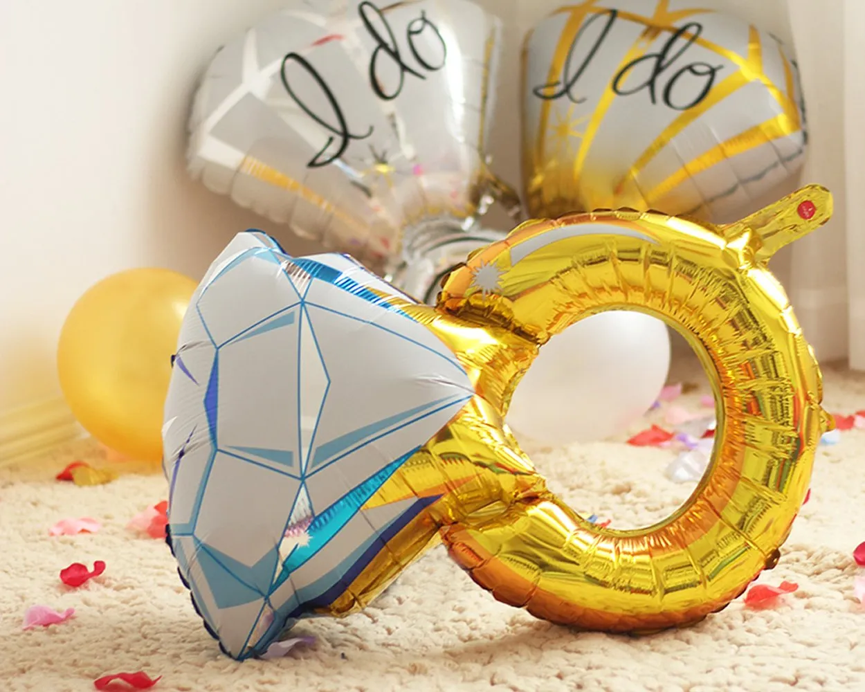 Diamond Ring Foil Balloons 4 Pieces Floating Party Balloons