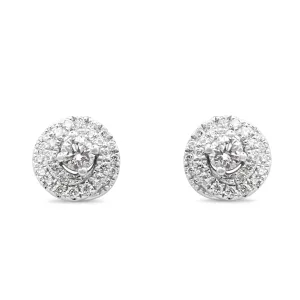 Diamond Swirl Design Cluster Earstuds - 18ct White Gold