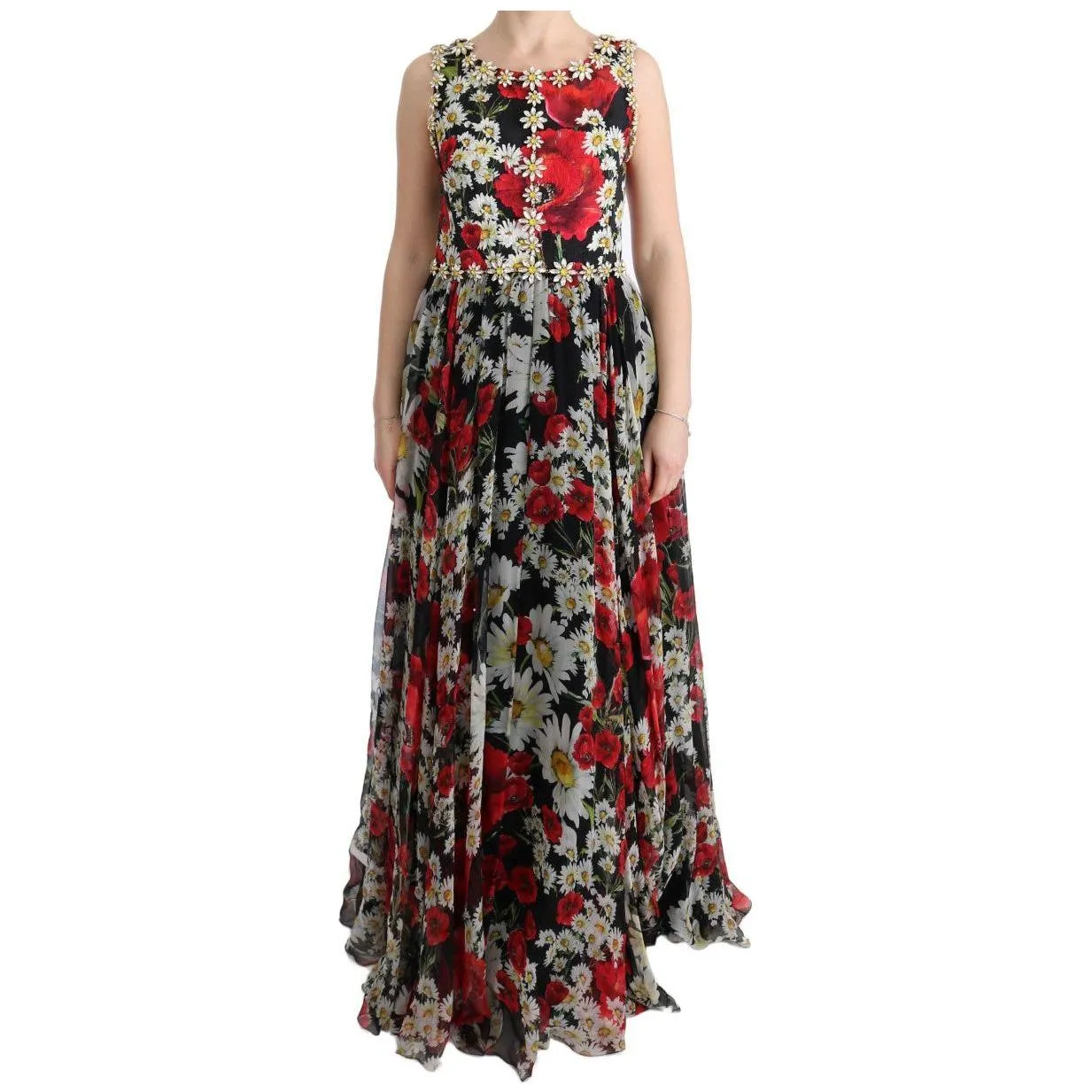 Dolce & Gabbana Floral Maxi Gown with Sunflower Print and Crystals