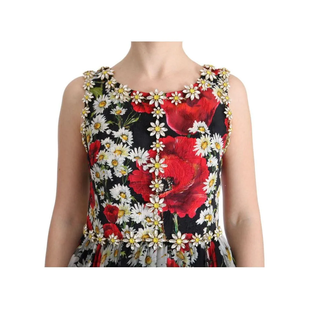 Dolce & Gabbana Floral Maxi Gown with Sunflower Print and Crystals