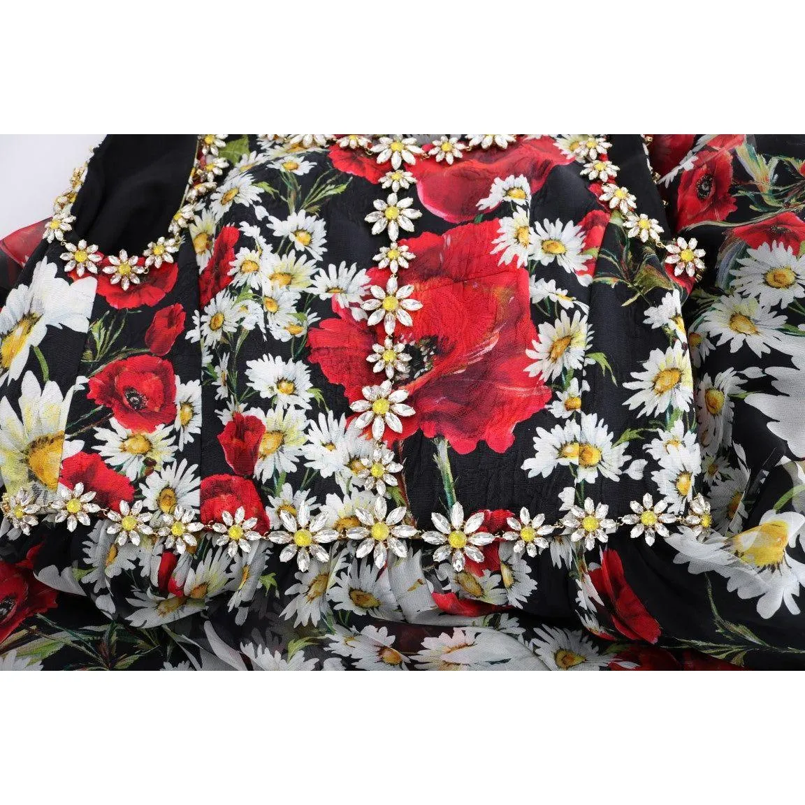 Dolce & Gabbana Floral Maxi Gown with Sunflower Print and Crystals