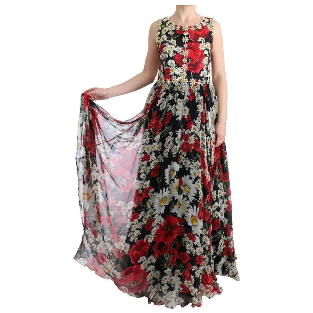 Dolce & Gabbana Floral Maxi Gown with Sunflower Print and Crystals