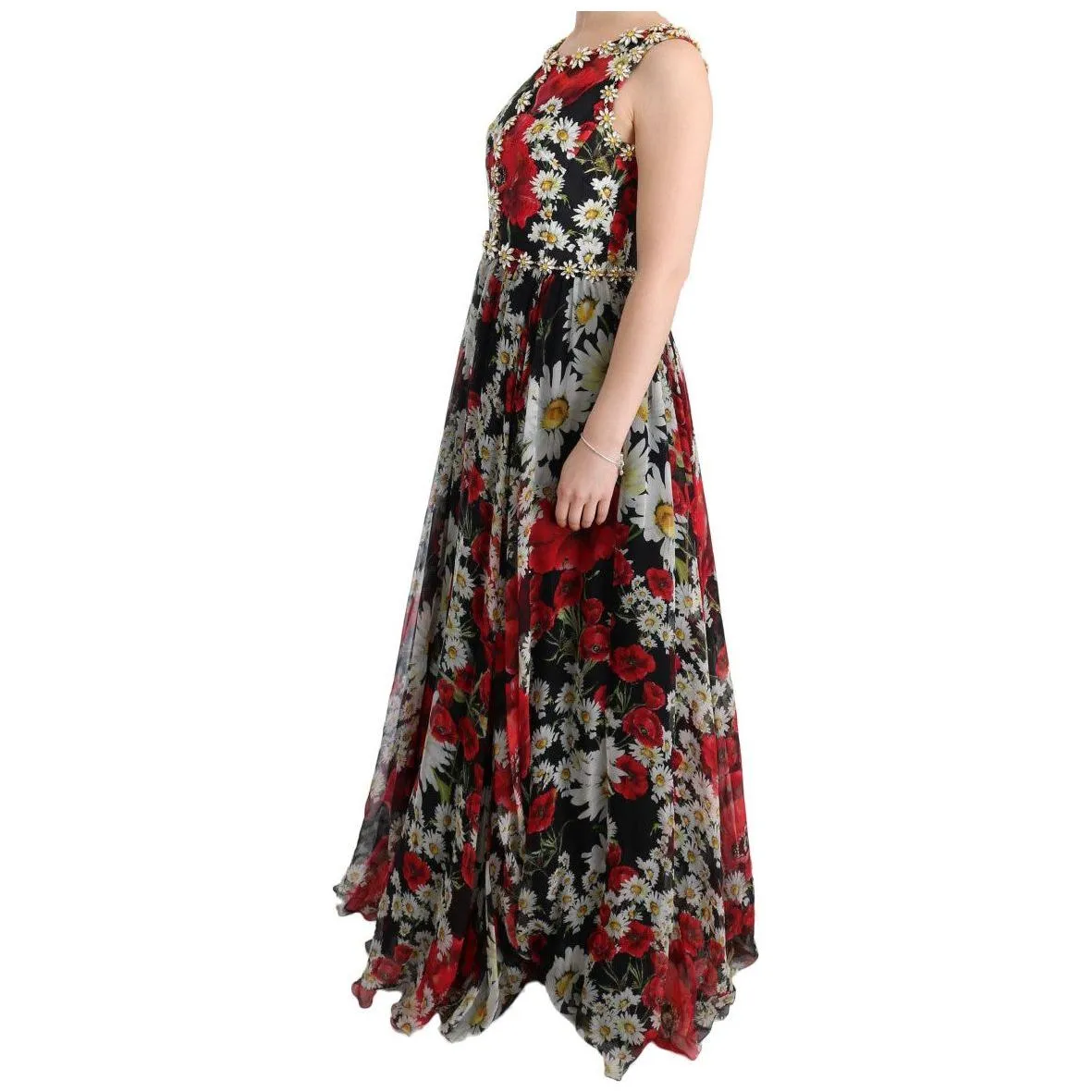 Dolce & Gabbana Floral Maxi Gown with Sunflower Print and Crystals