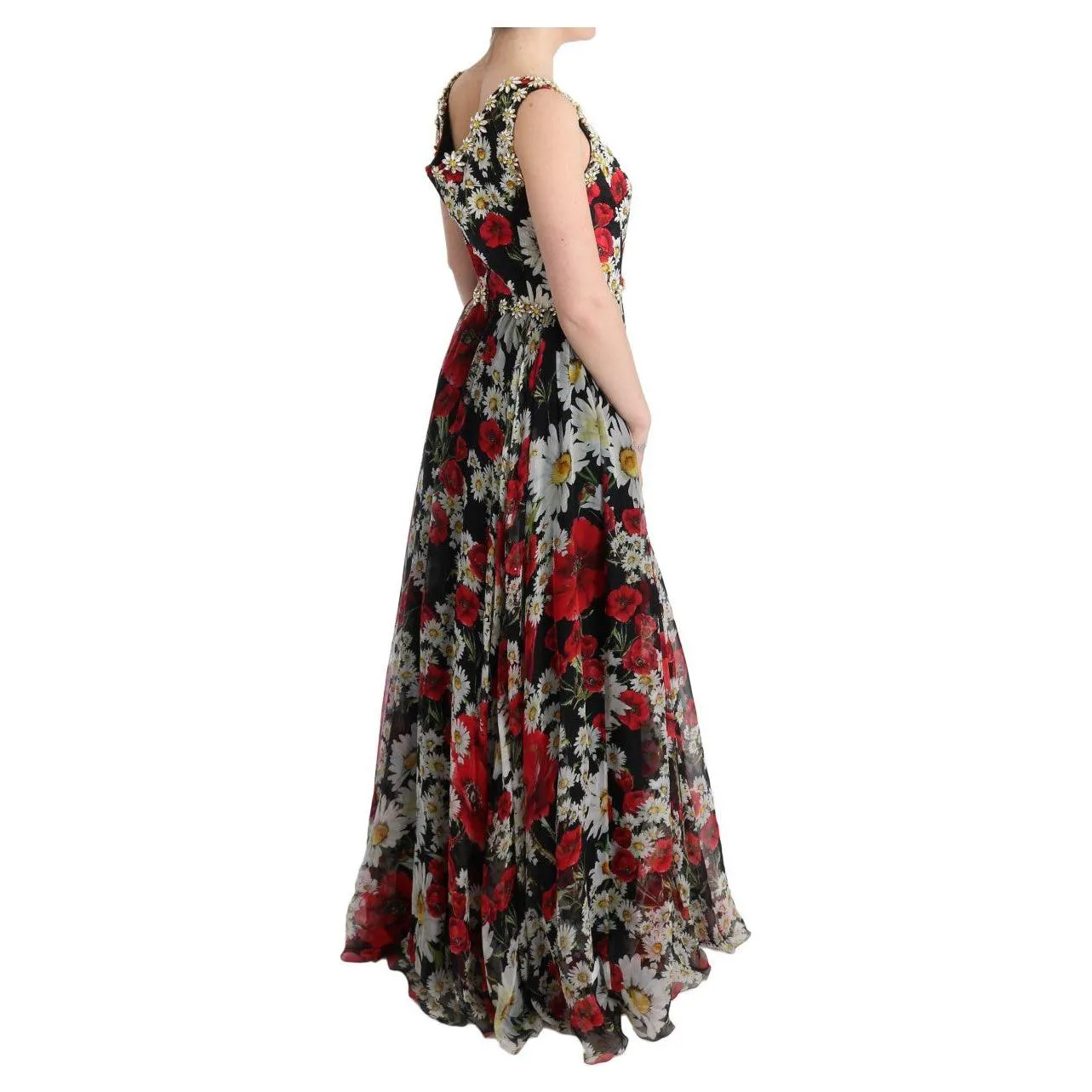 Dolce & Gabbana Floral Maxi Gown with Sunflower Print and Crystals