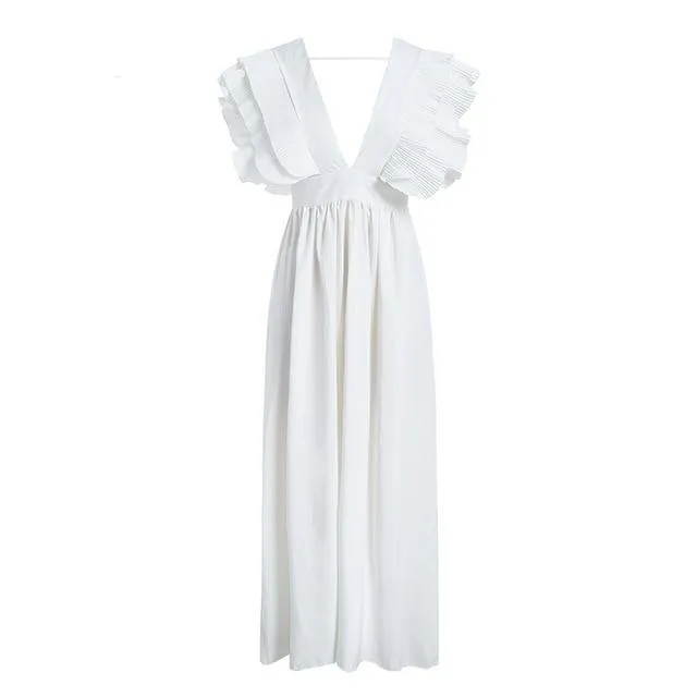 Elegant Angel Wings Ruffles Maxi Dress