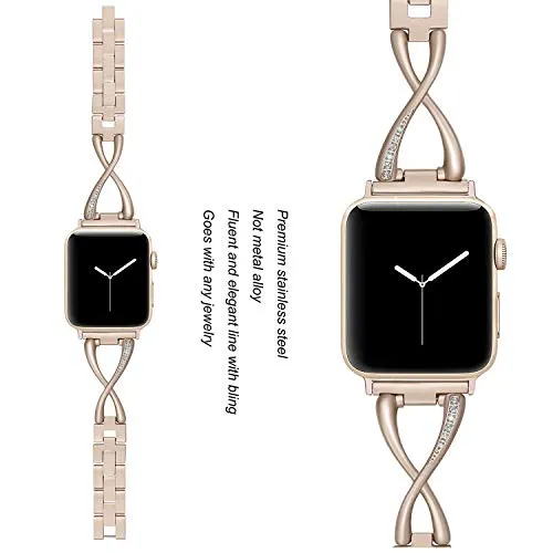 Elegant Metal Band for Apple Watch Sleek H-Links with Rhinestones-Champagne Gold