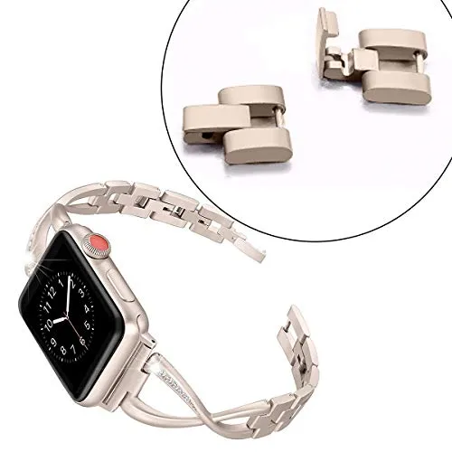 Elegant Metal Band for Apple Watch Sleek H-Links with Rhinestones-Champagne Gold