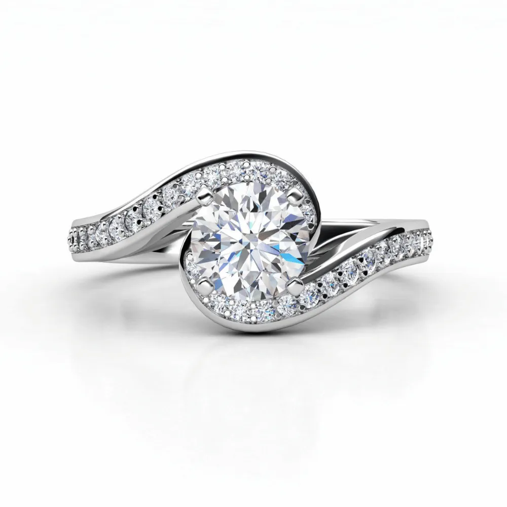 Elegant Swirl Halo Diamond Ring - Round Brilliant Stone