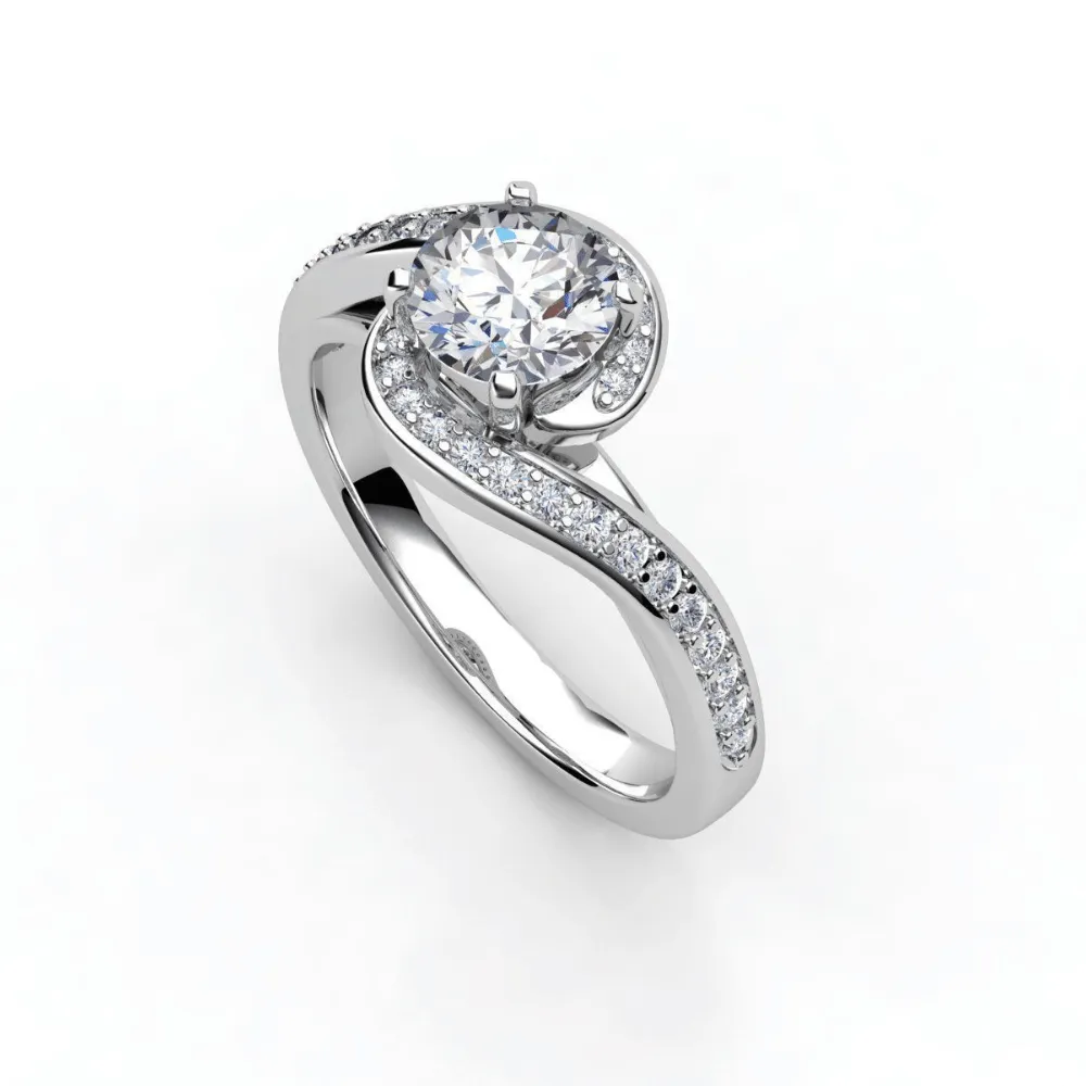 Elegant Swirl Halo Diamond Ring - Round Brilliant Stone