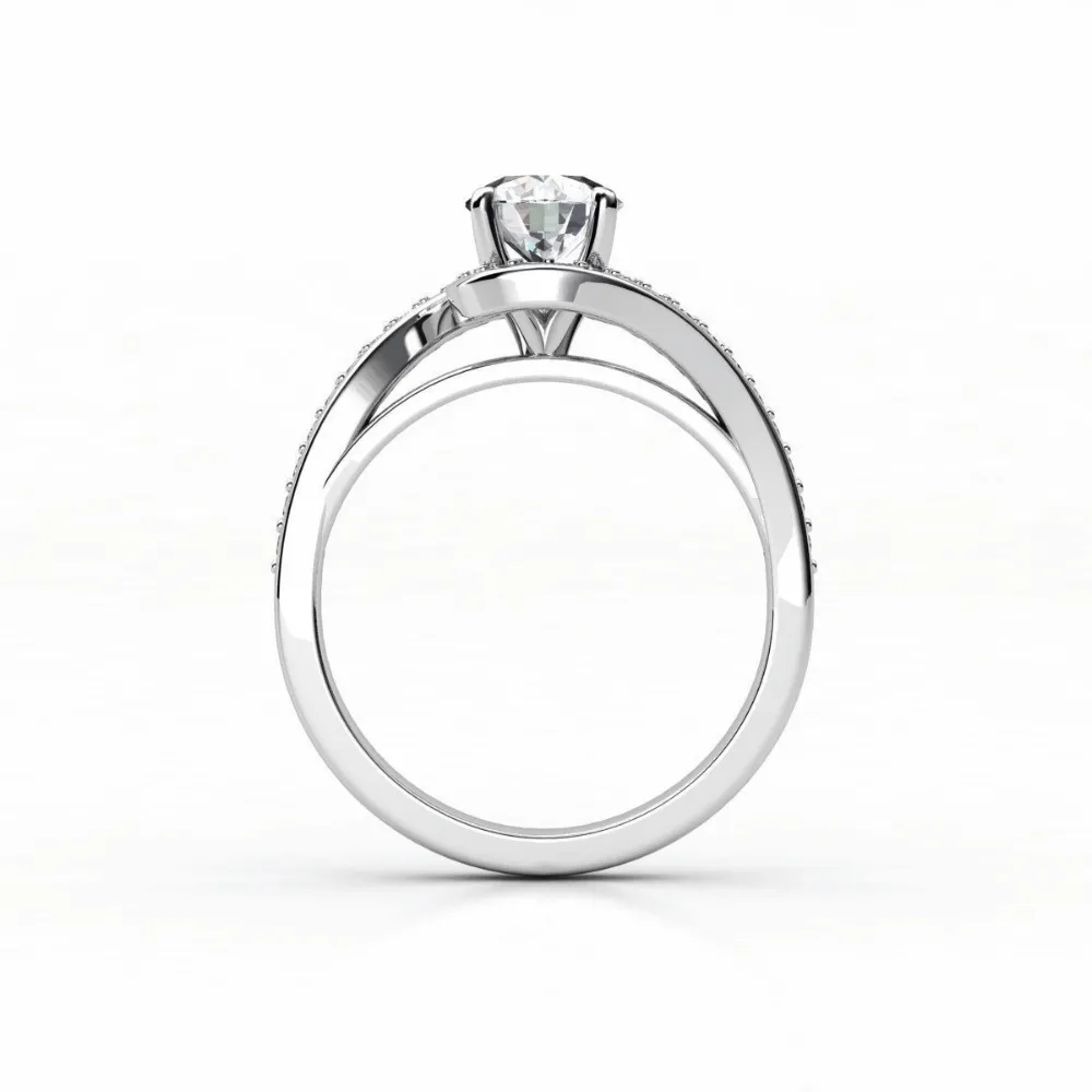 Elegant Swirl Halo Diamond Ring - Round Brilliant Stone