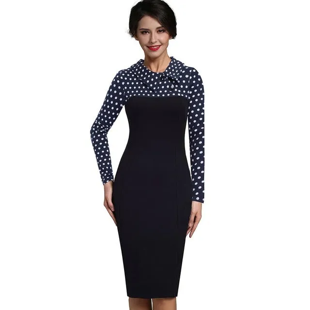 Elegant Turn Down Collar Vintage Pencil Dress