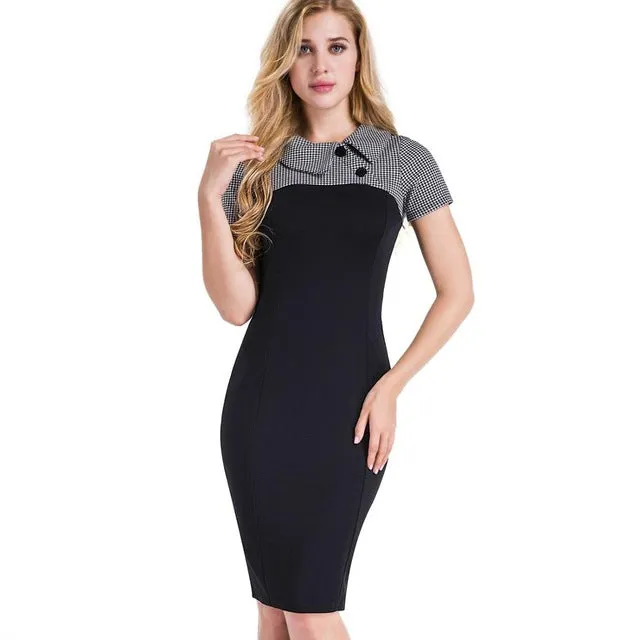 Elegant Turn Down Collar Vintage Pencil Dress