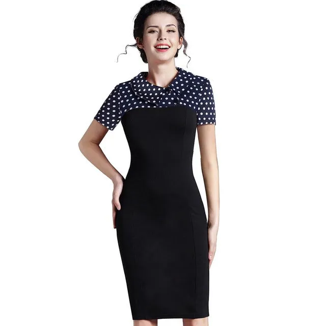 Elegant Turn Down Collar Vintage Pencil Dress