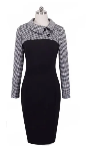 Elegant Turn Down Collar Vintage Pencil Dress