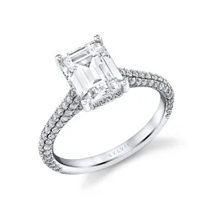 Emerald Cut Hidden Halo Pave Engagement Ring - Peighton