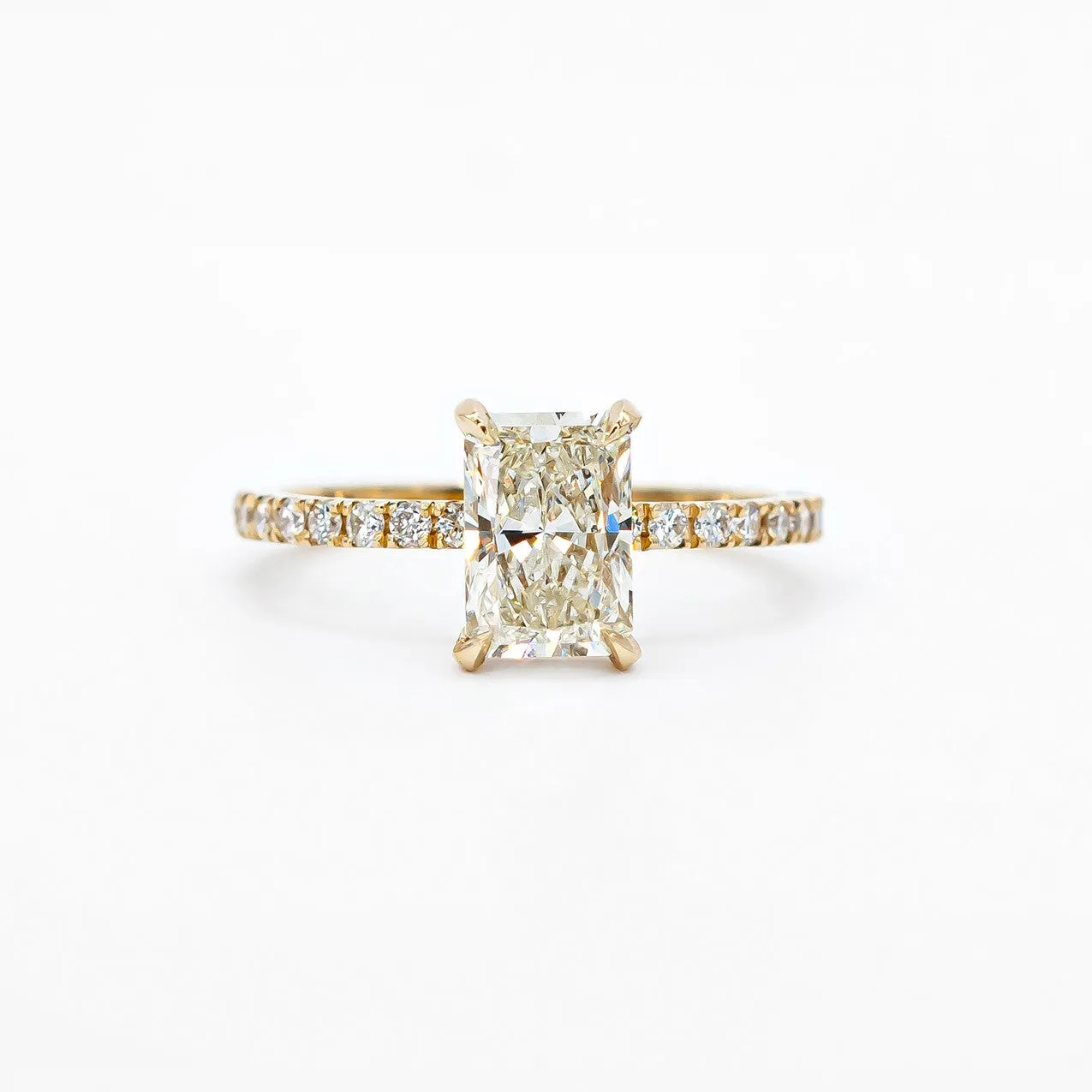 Evening Light Hidden Halo Natural Radiant  Diamond Engagement Ring Yellow Gold