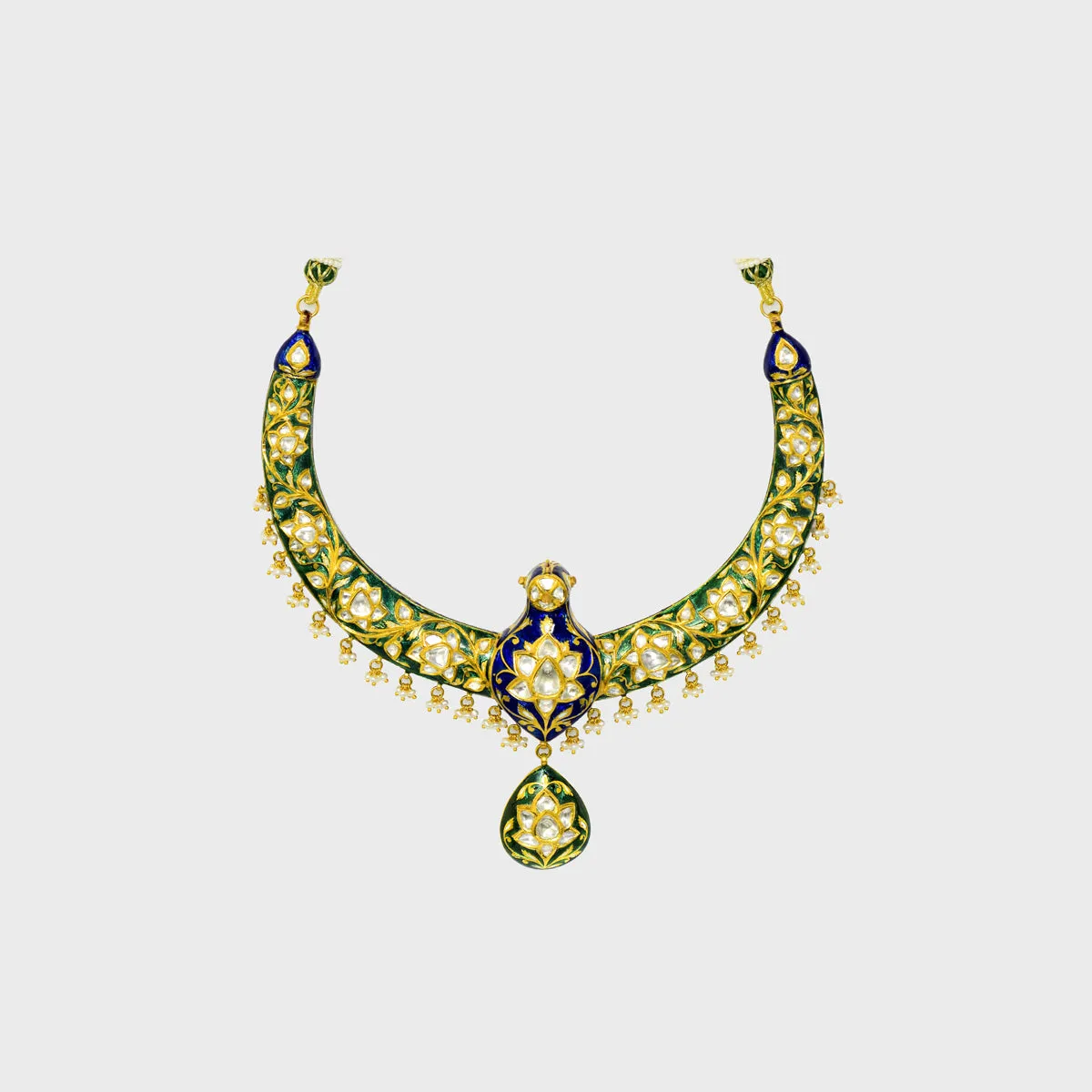 Experience the Beauty of Tradition with this Peacock Design Hasli Necklace and Earring Pair - (KMNE3422)