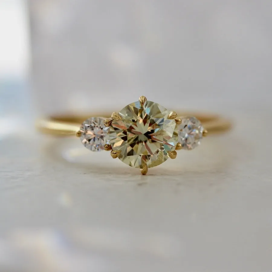 Falling Star Light Yellow Round Brilliant Cut Diamond Ring