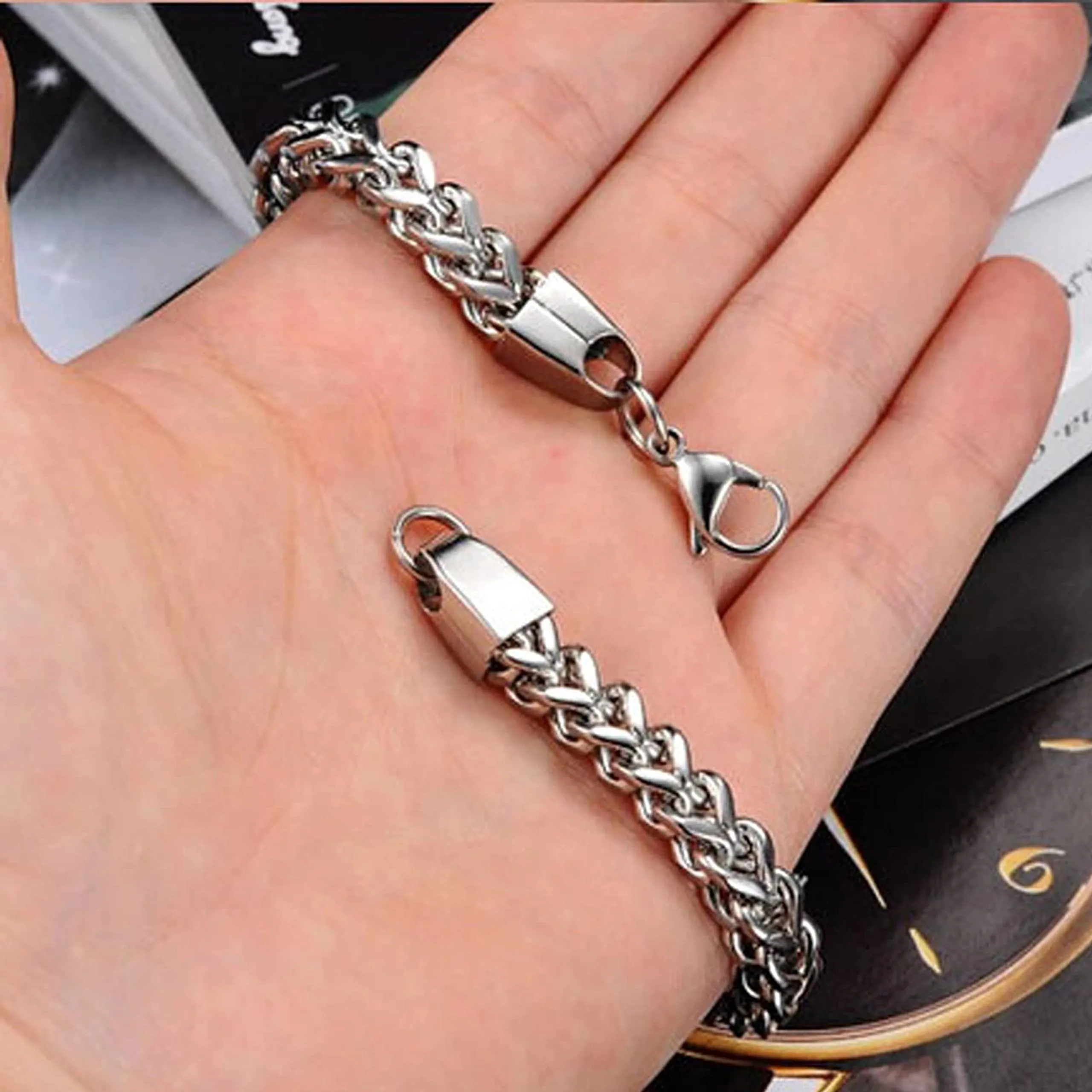 Fashion Frill Silver Chain For Boys Stainless Steel Silver Chain For Men Boys Silver Bracelet For Men Men's Jewellery Bracelets Combo