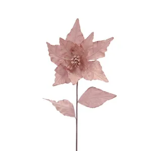 Festive 75cm Pink Artificial Glitter Velvet Poinsettia Stem