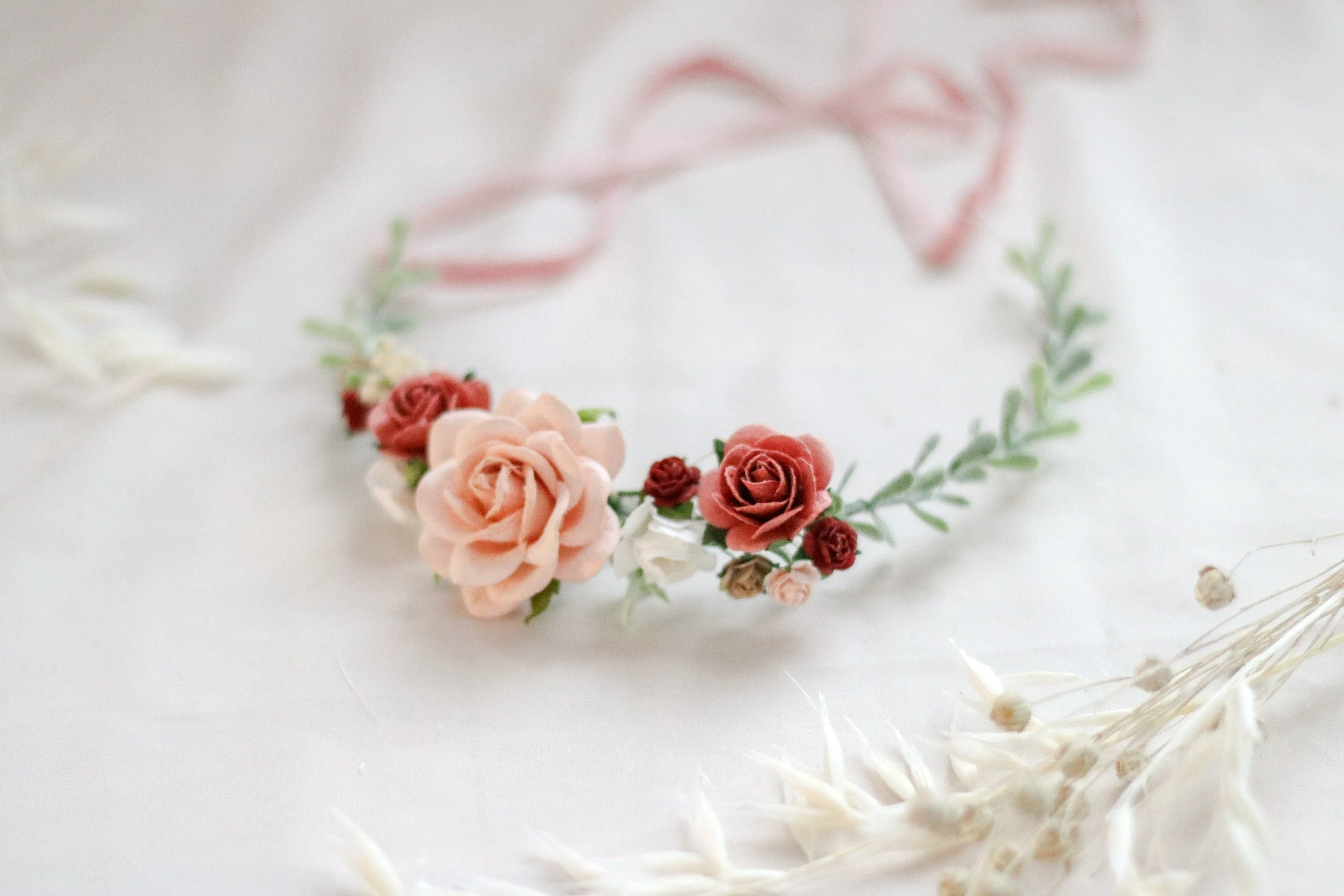 Flower Girl Crown / Baby Floral Crown / Mulberry Paper Roses Crown / Newborn Crown / Newborn Photo Prop / flower crown baby