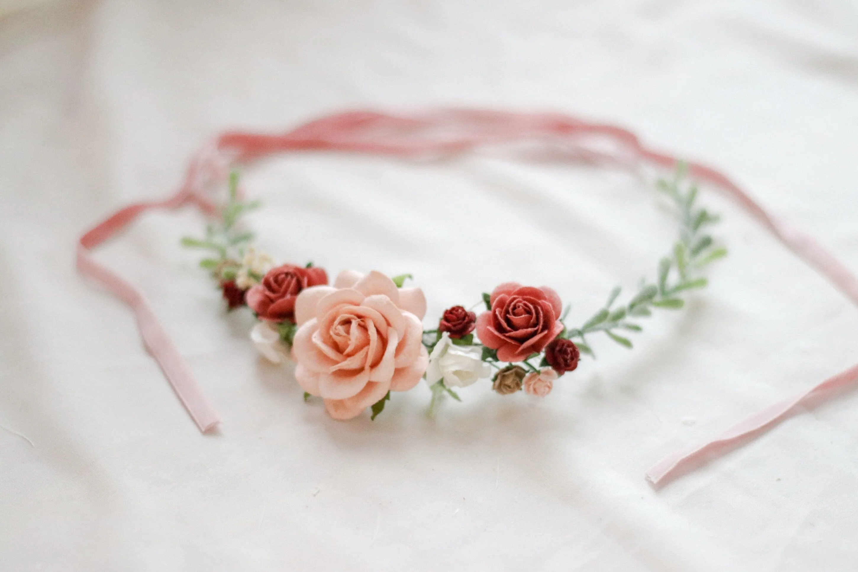 Flower Girl Crown / Baby Floral Crown / Mulberry Paper Roses Crown / Newborn Crown / Newborn Photo Prop / flower crown baby