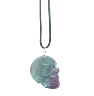 Fluorite Crystal Skull Pendant Necklace