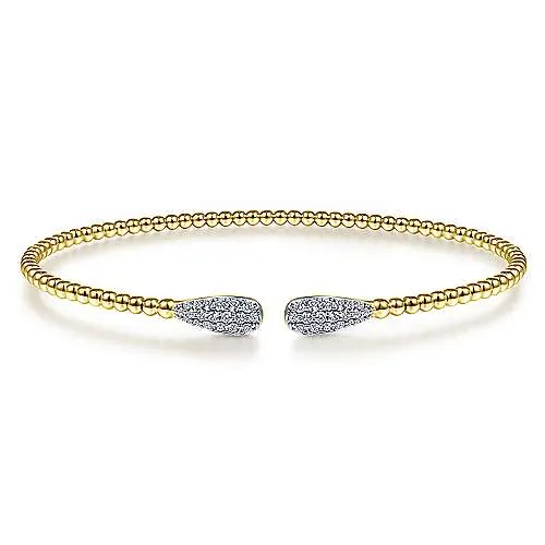 Gabriel 14K Bujukan Bead Cuff Bracelet with 0.31 ct Diamond Pave Teardrops, Available in White, Rose and Yellow Gold