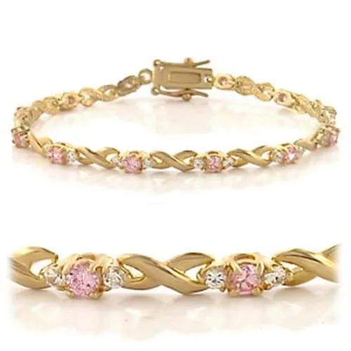 Gold Brass Bracelet with AAA Grade CZ in Rose for Women Style 46804