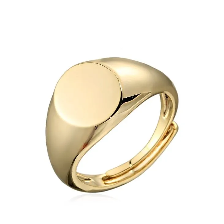 Gold Filled Bonded Round Signet Ring Size Q Adjustable