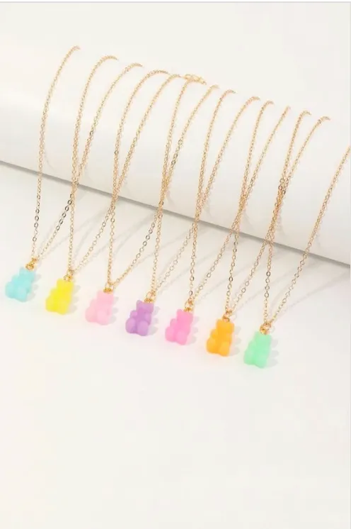 Gummy Bear Pendant Necklace Combo Set of 7