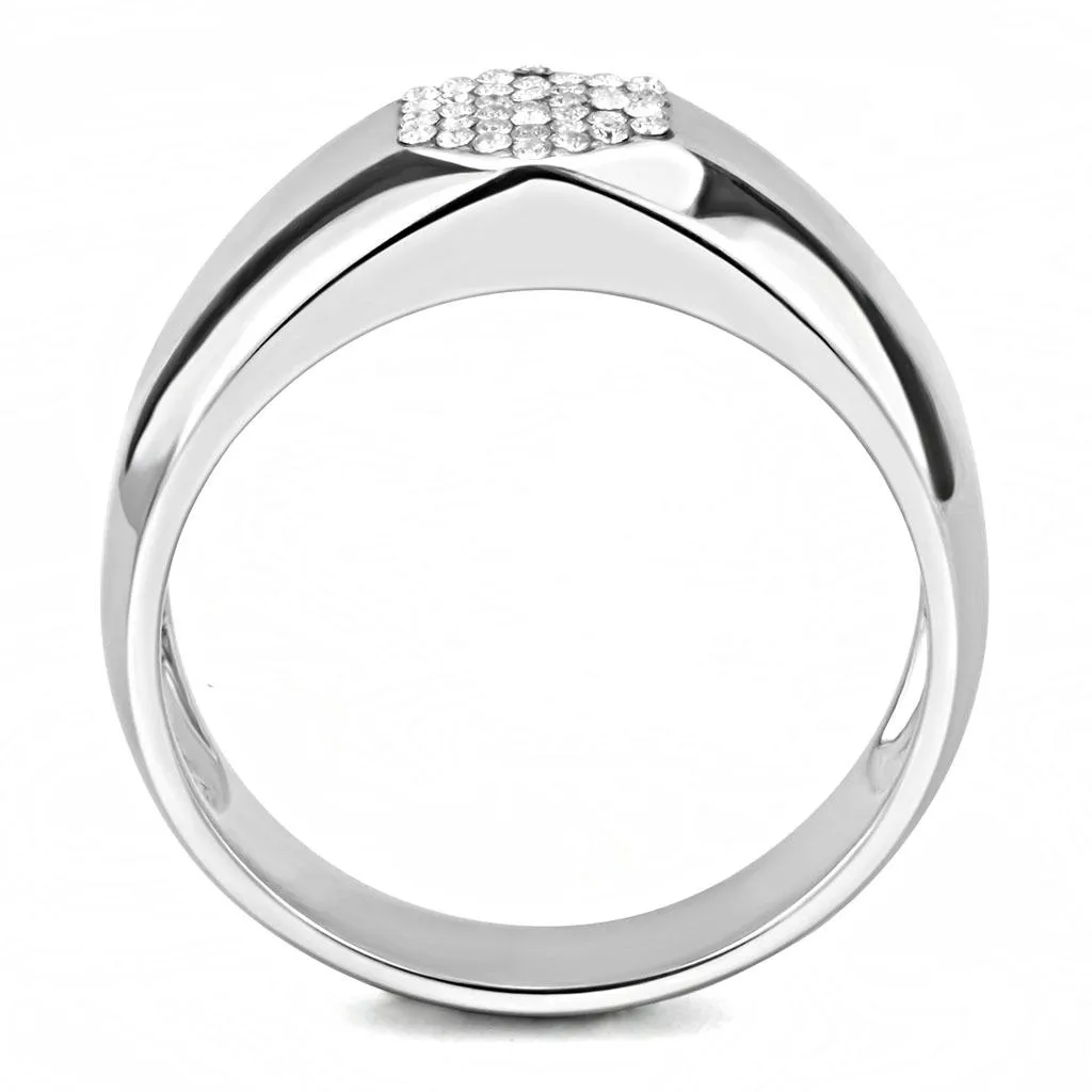 High polished (no plating) Stainless Steel Ring with AAA Grade CZ in Clear for Women Style DA281